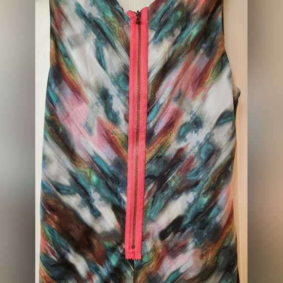 Rachel Roy Brush Strokes Dress Size M-L LIKE NEW Pleated - Picture 7 of 9